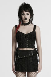 Black Sleeveless Lace-Up Rivet Women's Punk Vest